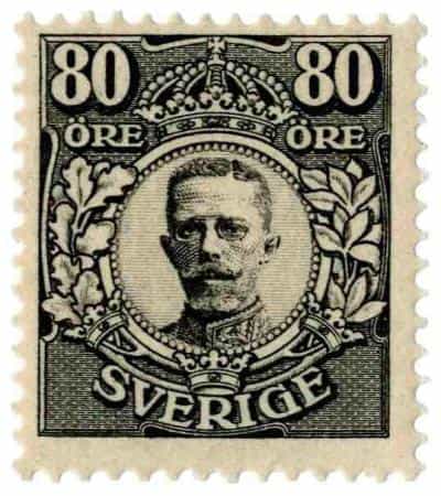 Марка 80 эре Черная, Король Густав V, 1918 год